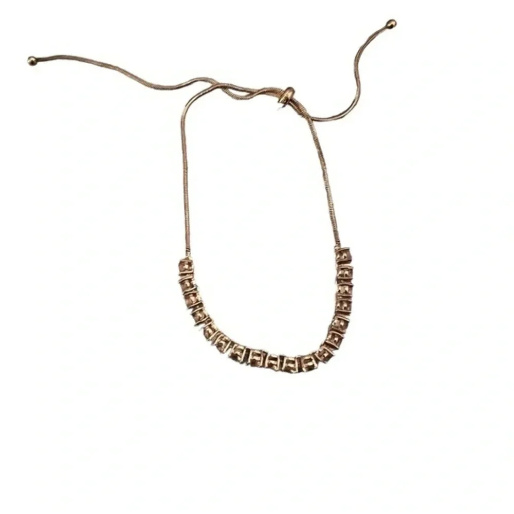 Rose Gold Tone Pink Rhinestone Adjustable Travel Bracelet - Picture 4 of 5
